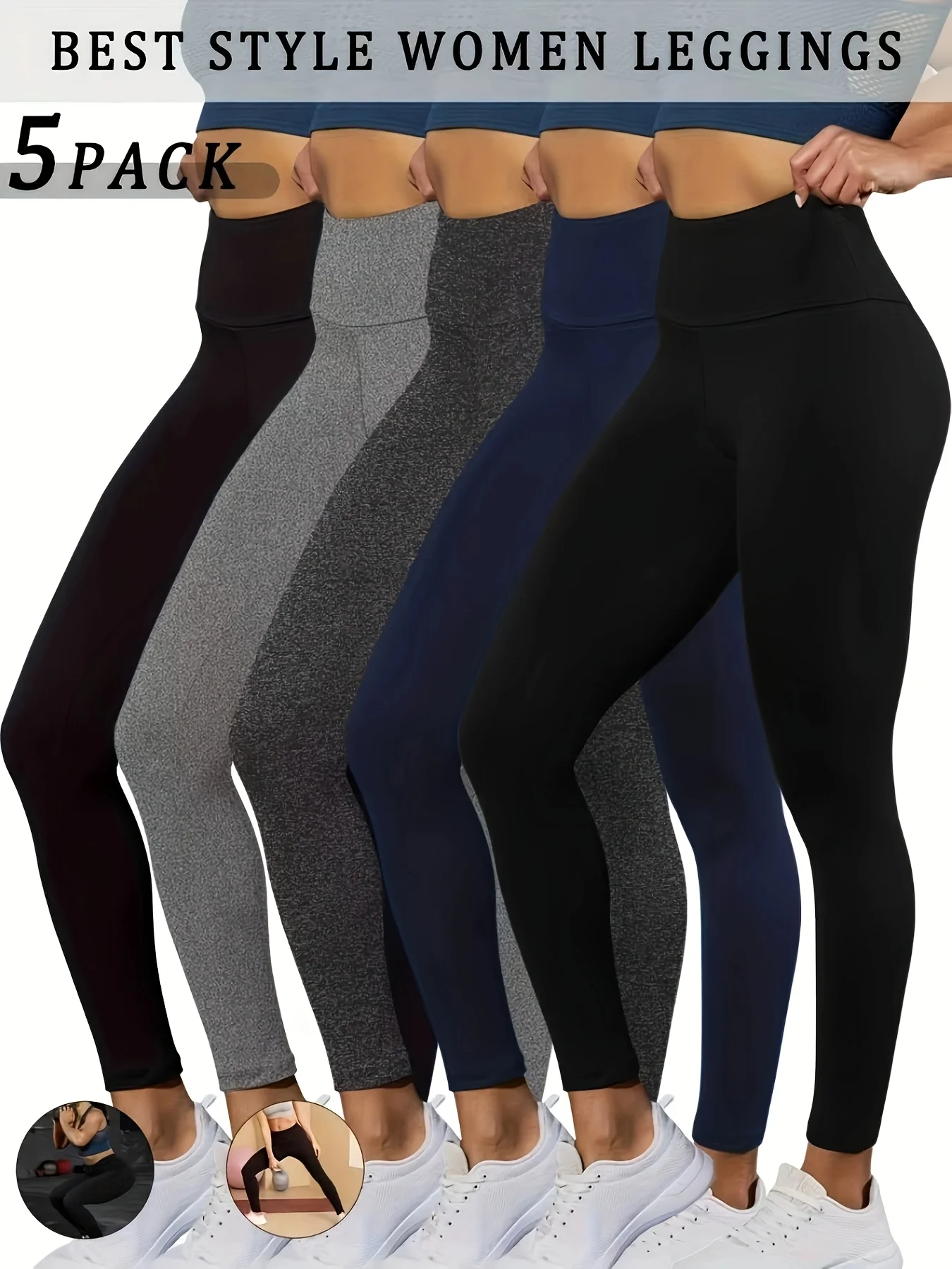 ORDER ONE SIEZ LARGE 5 Pack Super Soft Leggings for Women, High Waisted Tummy Control No See Through Workout Yoga Running Pants Leggings