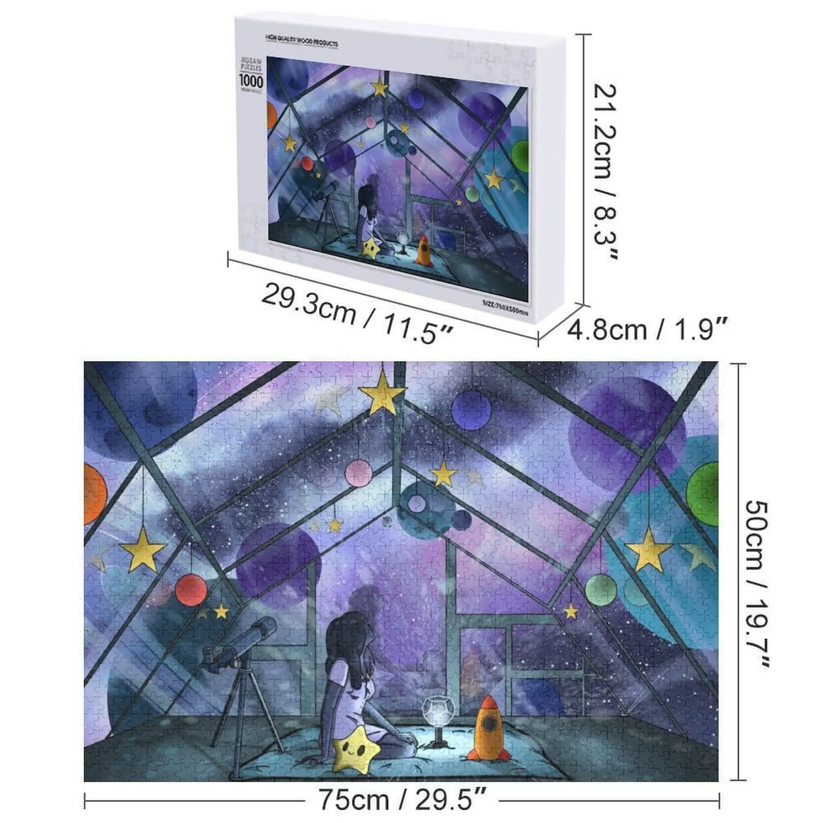 Stargazing the Night Light Cosmos بازل قطع الحيوانات الخشبية اسم خشبي مخصص شخصية خشبية بانوراما للكبار لغز