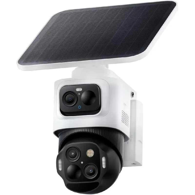 Outdoor Solar‑Charged 4K Triple‑Lens Bullet‑PTZ Camera, Wire‑Free Surveillance Cam, 360° Panoramic Monitoring, 8X Auto Zoom, Sma