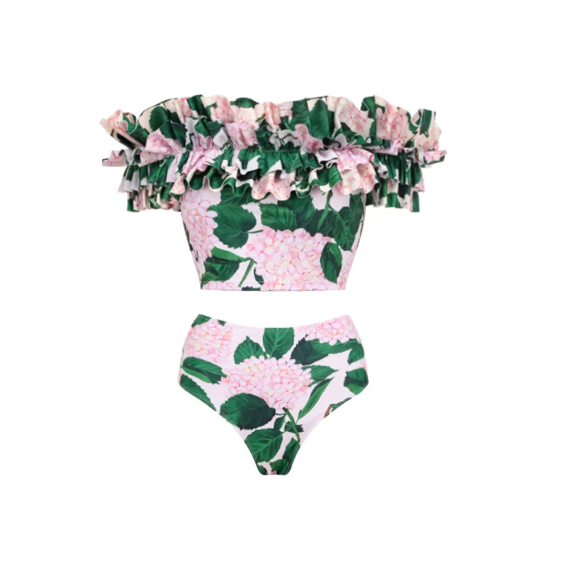 Costume da bagno Bikini con stampa floreale a balze a fascia e gonna costumi da bagno estivi da donna Beachwear