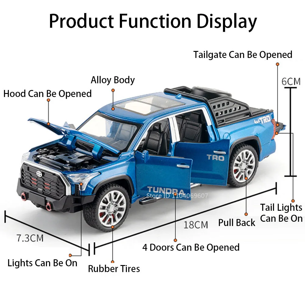 1:32 escala tundra modelo de brinquedo em miniatura carros captador liga diecast coroa carro brinquedos som luz portas abertas puxar para trás para crianças presentes