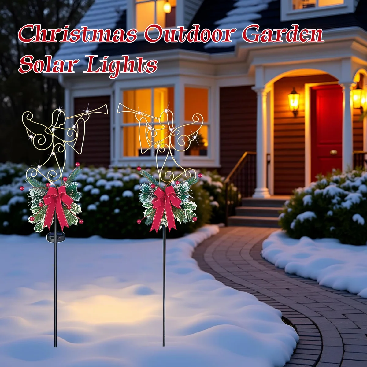 Outdoor Solar Light Christmas Decorations, Christmas Outdoor Solar Decorative Candles Christmas Lights Gold Paste Fruit Pine Wood Needle Snowman/Santa Claus/Reindeer Decorative Garden Stakes, for Yard Lawn Patio Porch Home Decor view 5