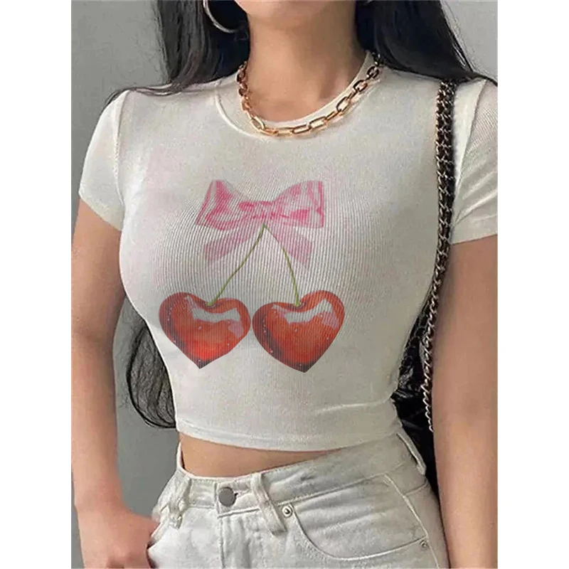 Corsetto da donna Vintage Gothic Baby Tees Emo Girls Y2k Style Clothes papillon Cherry Graphics Print t-shirt Punk Grunge Crop Tops
