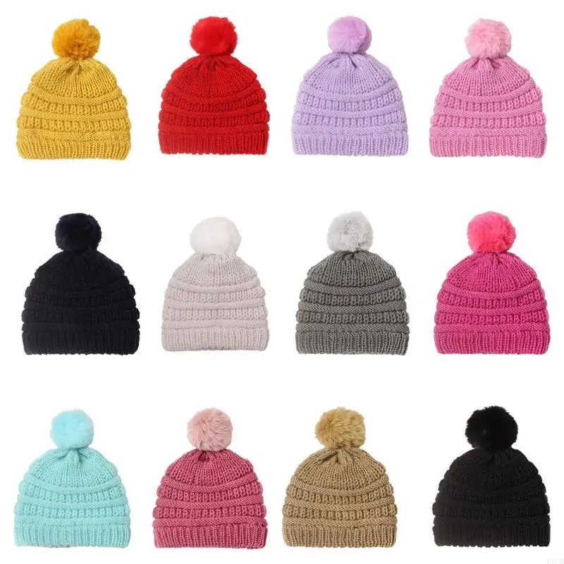 F1CB Baby Knit Hat Cosy Toddlers Winter Hat with Pom Pom Design, Versatile Children's Autumn Winter Woolen Yarn Warm