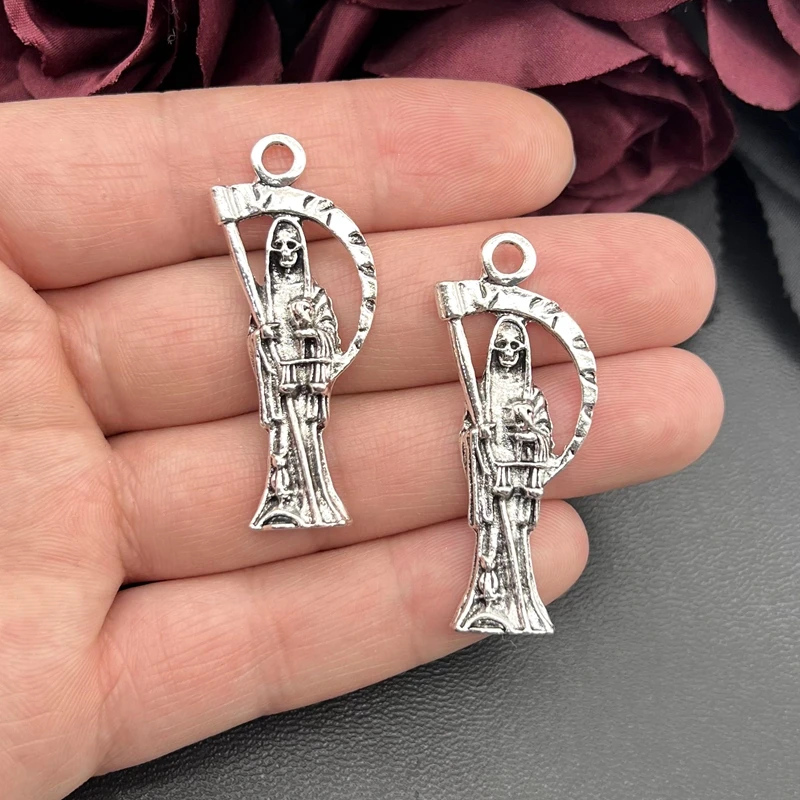 4pcs 47*20mm Antique Silver Skeleton Reaper's Scythe Charms,Death Jewelry | Necklace Charm | Skeleton Charm | DIY Jewelry |