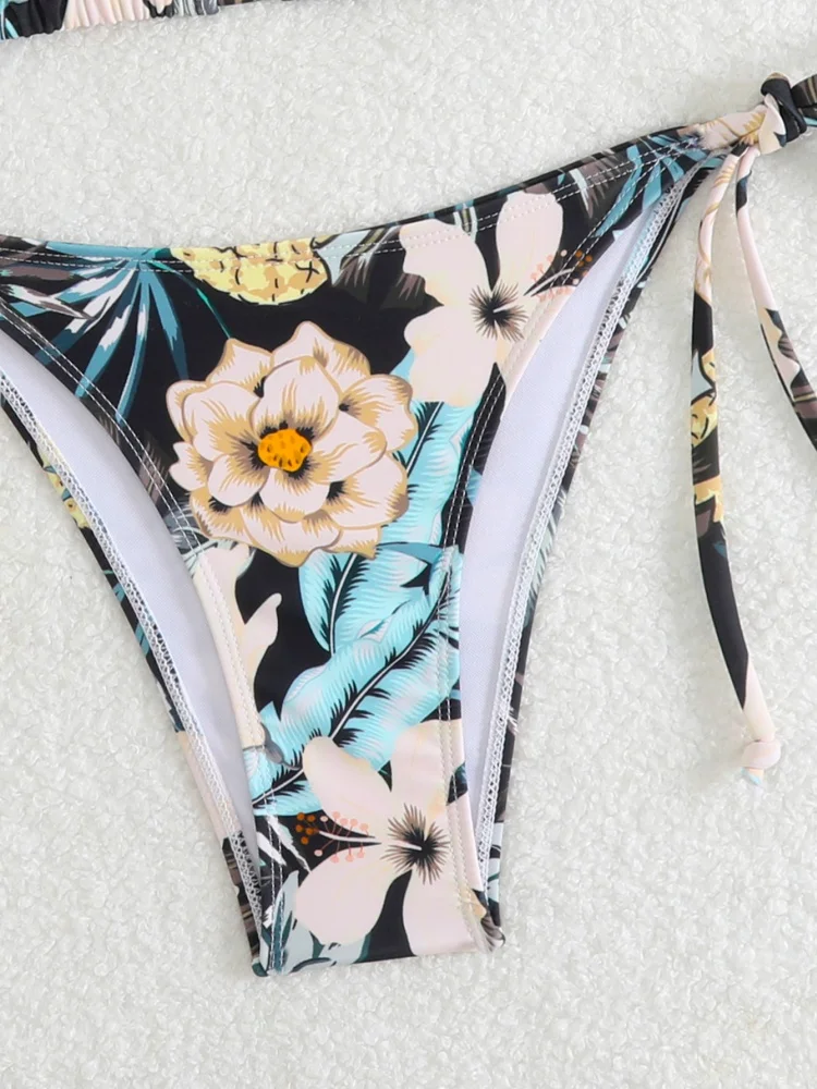 Bikini Vrouwen Badpak 2023 Nieuwe Bloemenprint Halter Bikini Set Sexy Lace Up Badmode Zomer Tweedelige Strand Badpak Vrouwelijke