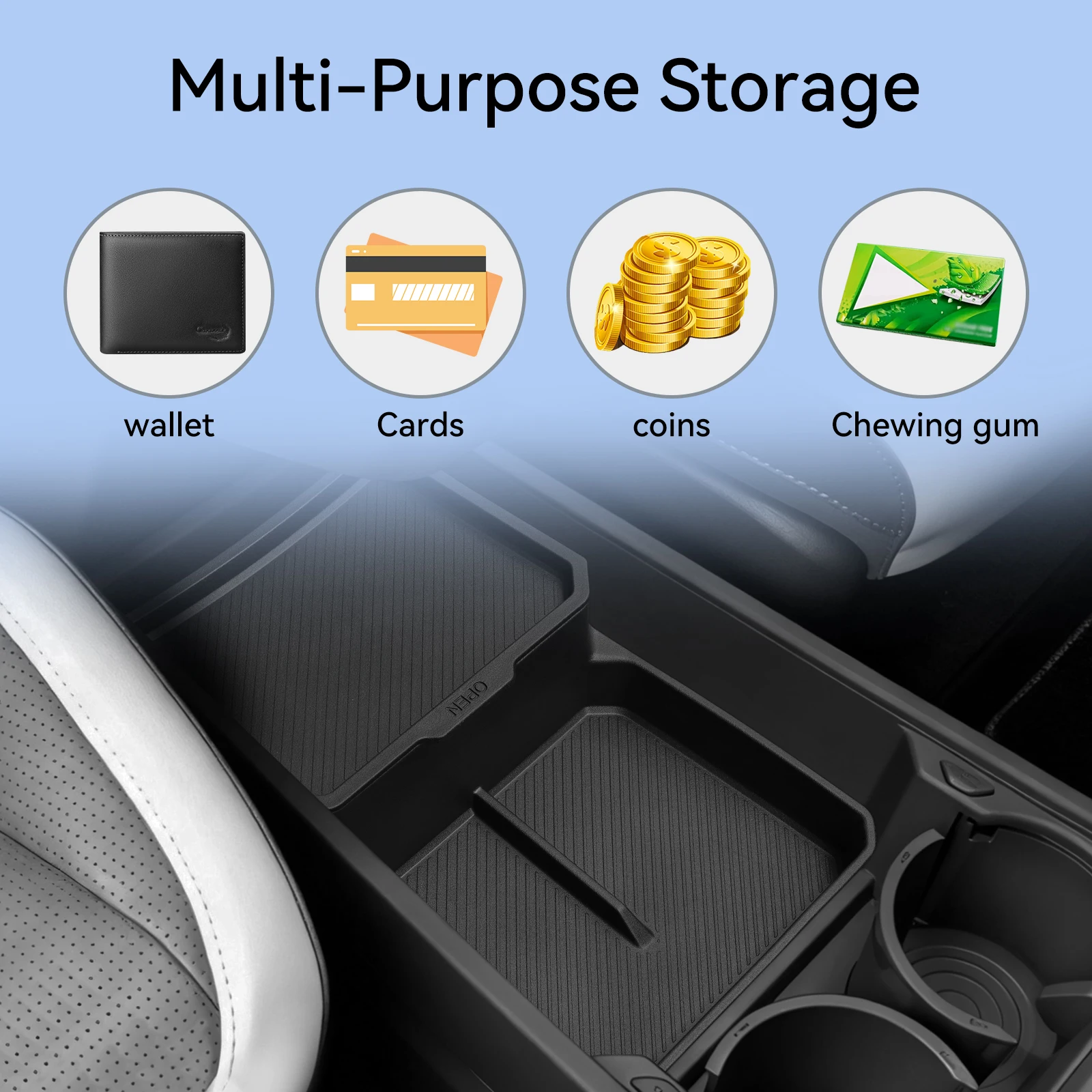Smabee für Kia EV3 EV4 2024-2025 Auto Mittelkonsole Untere Ablage TPE Auto-Aufbewahrungsbox Organizer Innenraum-Zubehör Ordnungssystem Schwarz – Detail 7
