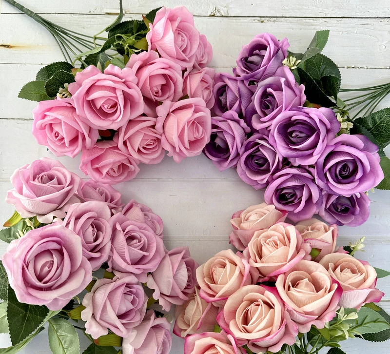 9-köpfiger Seidenrosen-Kunstblumenstrauß, Deko-Blumenarrangement für Zuhause, Tischvase, Foto-Requisite, Valentinstagsgeschenk – Detail 1