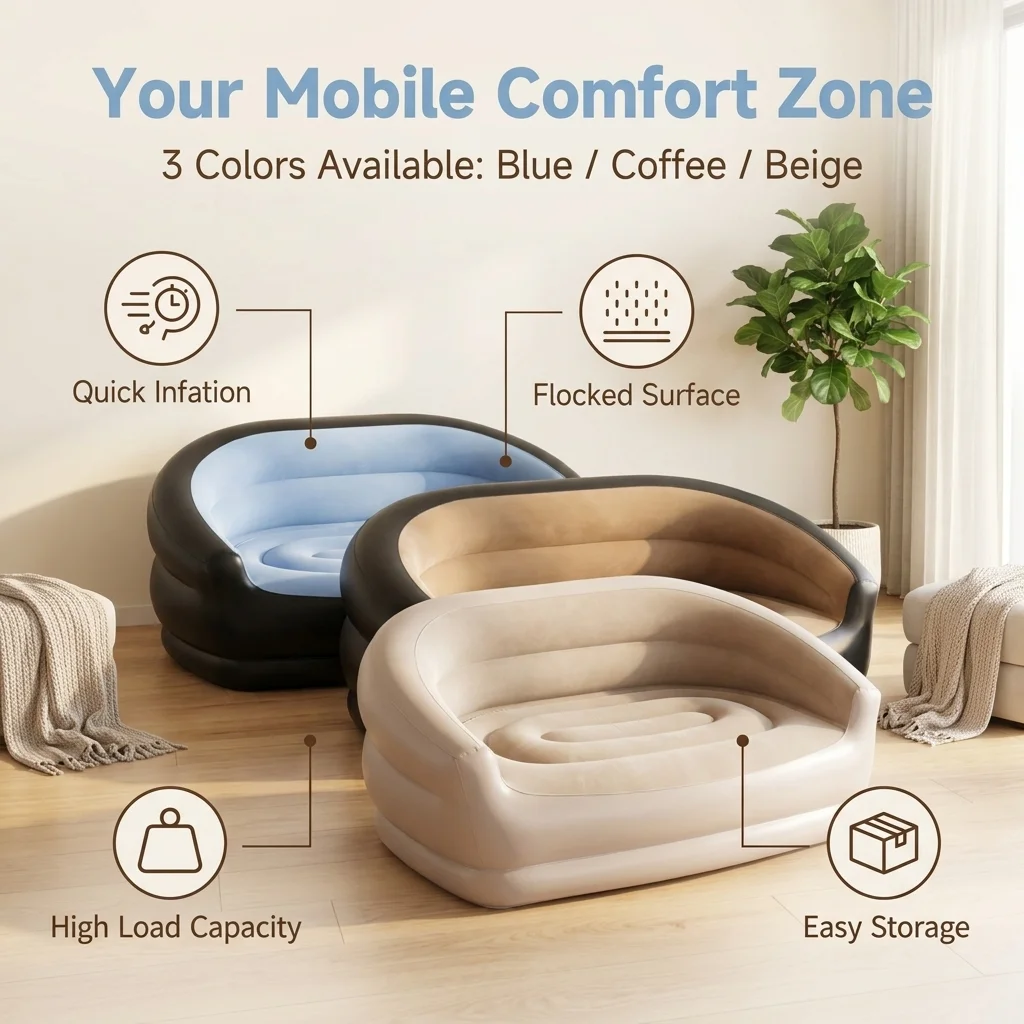 Can Be Used by Two People Thick Inflatable Lounger Sofa Foldable Outdoor Recliner Couch Reclining Chair for Casual Naptime