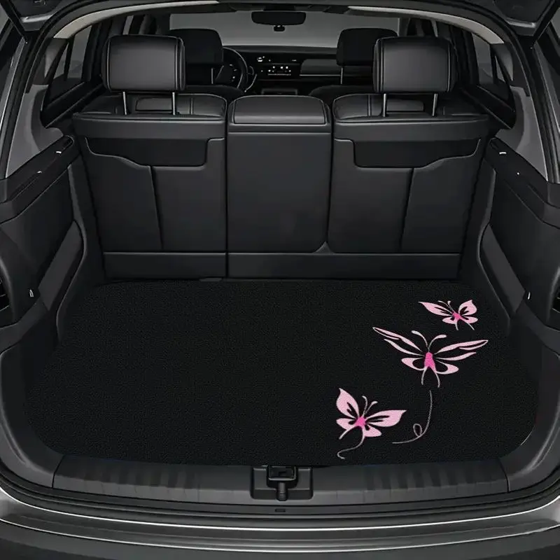 Cute Pink Butterfly Pattern Universal Car Trunk Mat Sweet Style Anti-Slip Wear-Resistant For SUV CUV Rear Cargo Liner Protector view 2