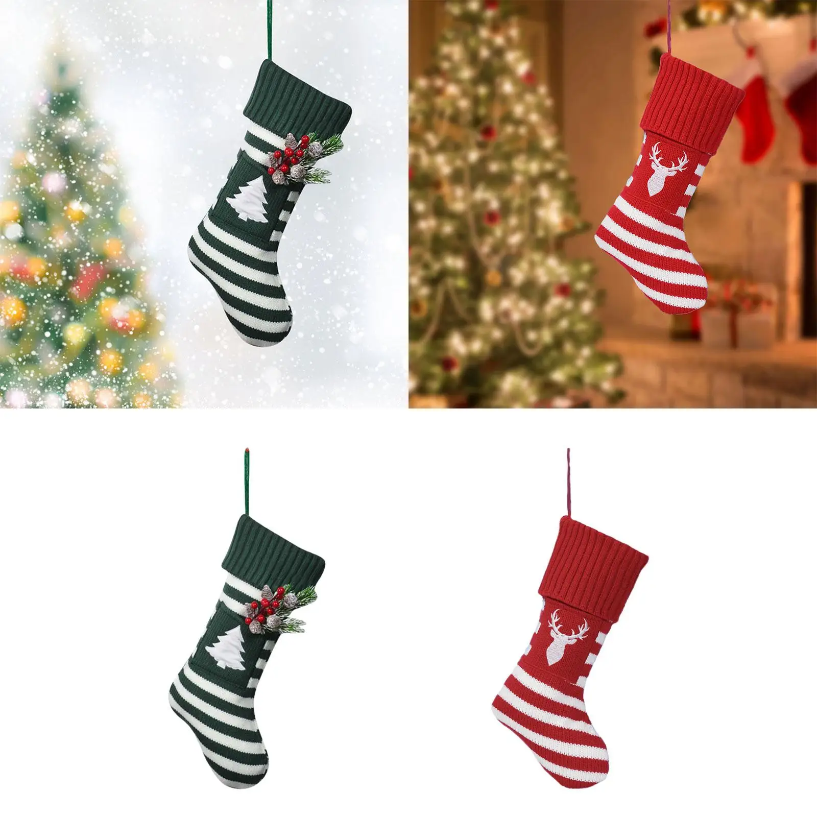 Christmas Stocking Soft Goodie Bag Novelties Ornament Candy Bag Xmas Hanging Sack for Holiday Decoration Party Offices Homes