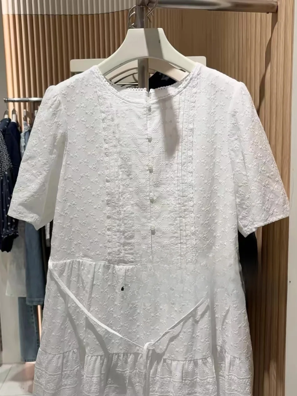 Summer Island Vacation Style Women's A-Line Dress Slimming Casual High Waist Short Sleeve round Neck Single Button Korean Dress
