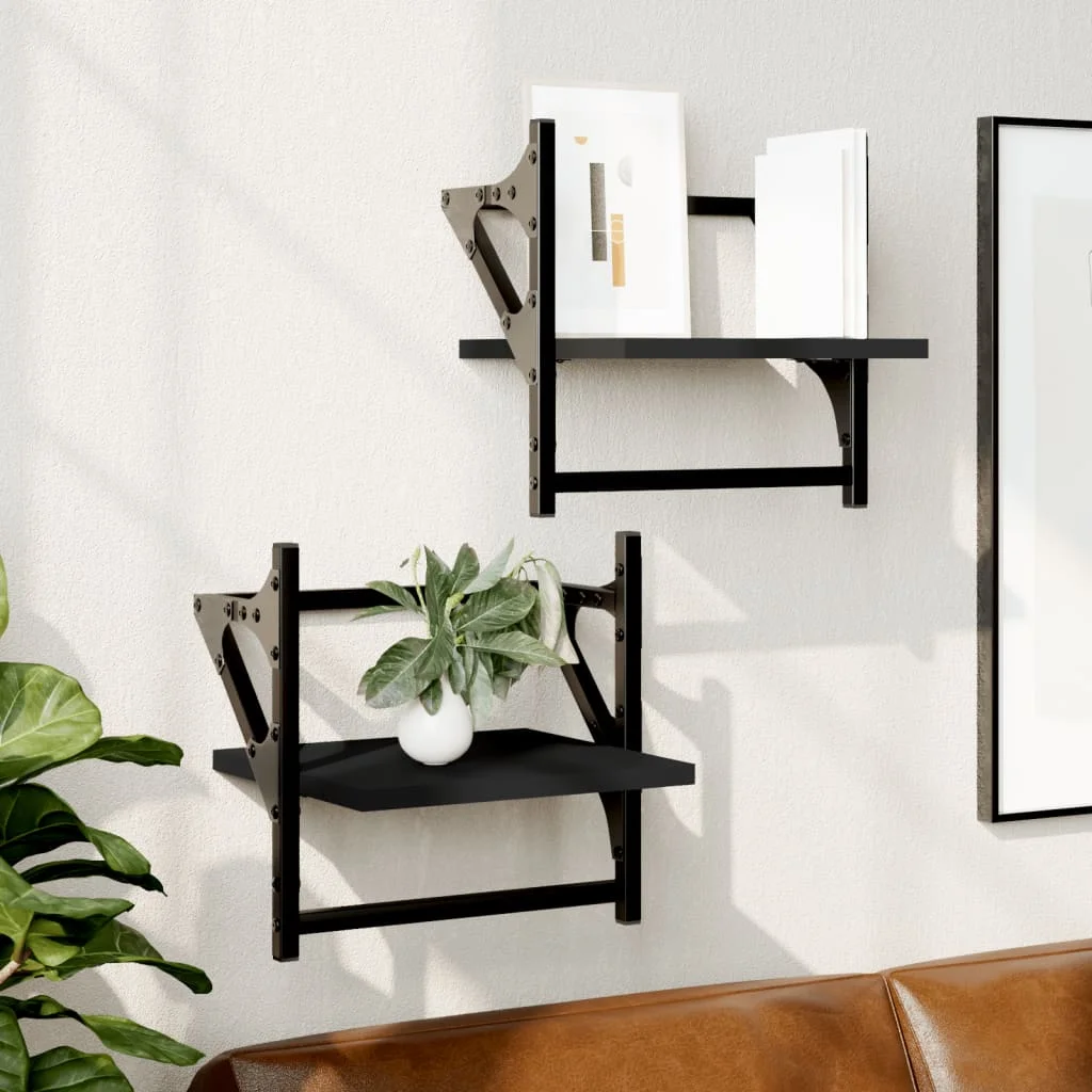 Wandregale mit Stangen, 2 Stück, schwarz, 30x25x30 cm, Aufbewahrungsregal für Zuhause oder als Wanddekoration, Schlafzimmer, Wohnzimmer, schwebend an der Wand montiert