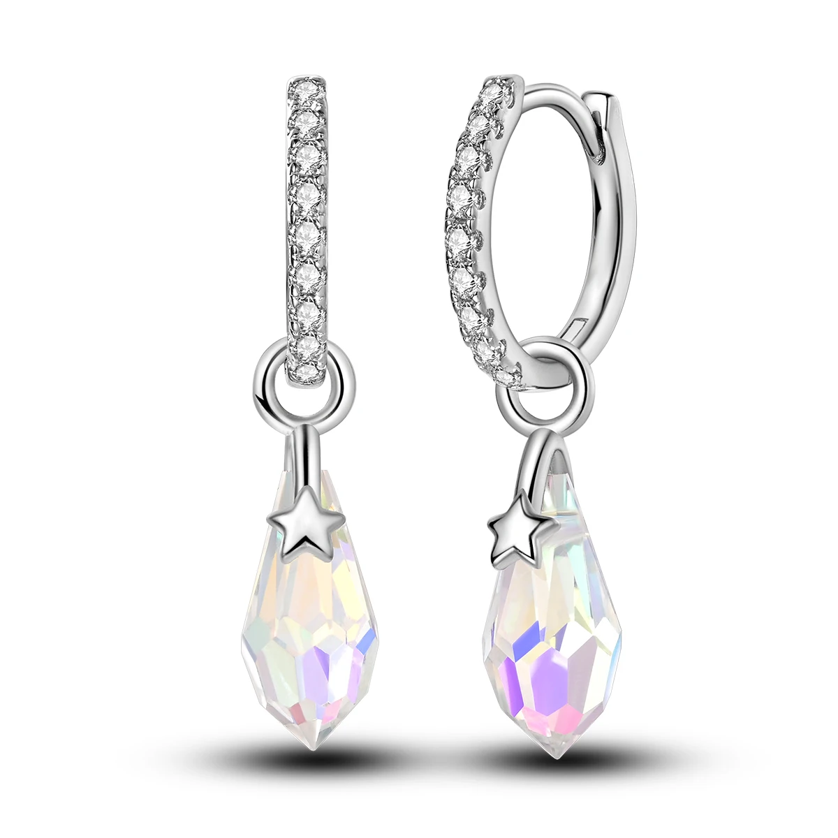 Pendientes Colgantes de Plata de Ley 925 con Cristal Aurora en Forma de Lágrima y Estrella para Mujer, Joyería Brillante Estilo Boho para Fiestas y Eventos