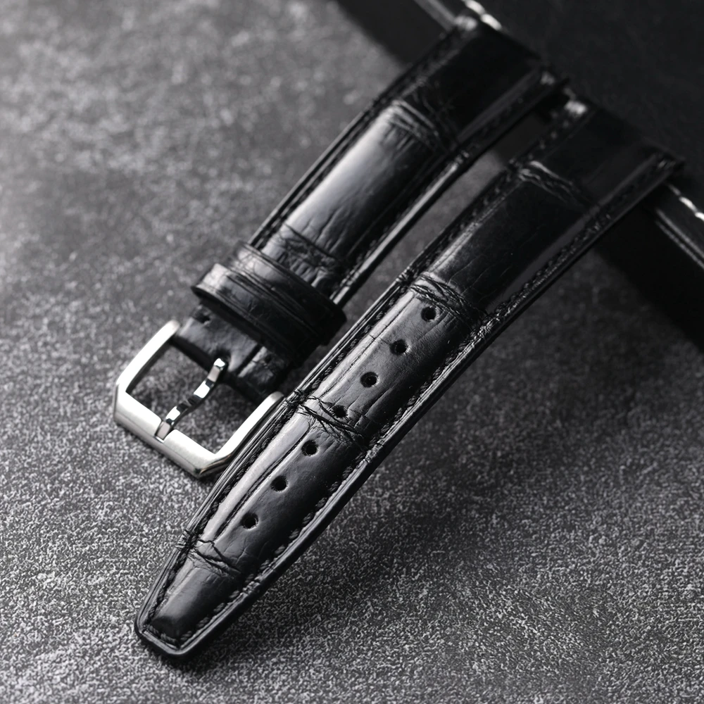 

Мужской винтажный деловой браслет ручной работы с американским крокодиловым ремешком 20 мм, 21 мм, 22 мм, черный кожаный бамбуковый узор