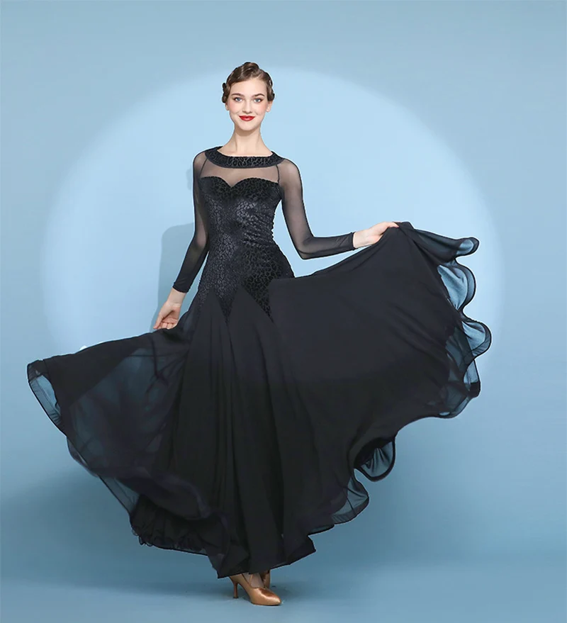 

2023 New Arrival Waltz Dancing Skirt Standard Ballroom Dance Dresses Black Sexy Grace Ballroom Competition Dance Dress