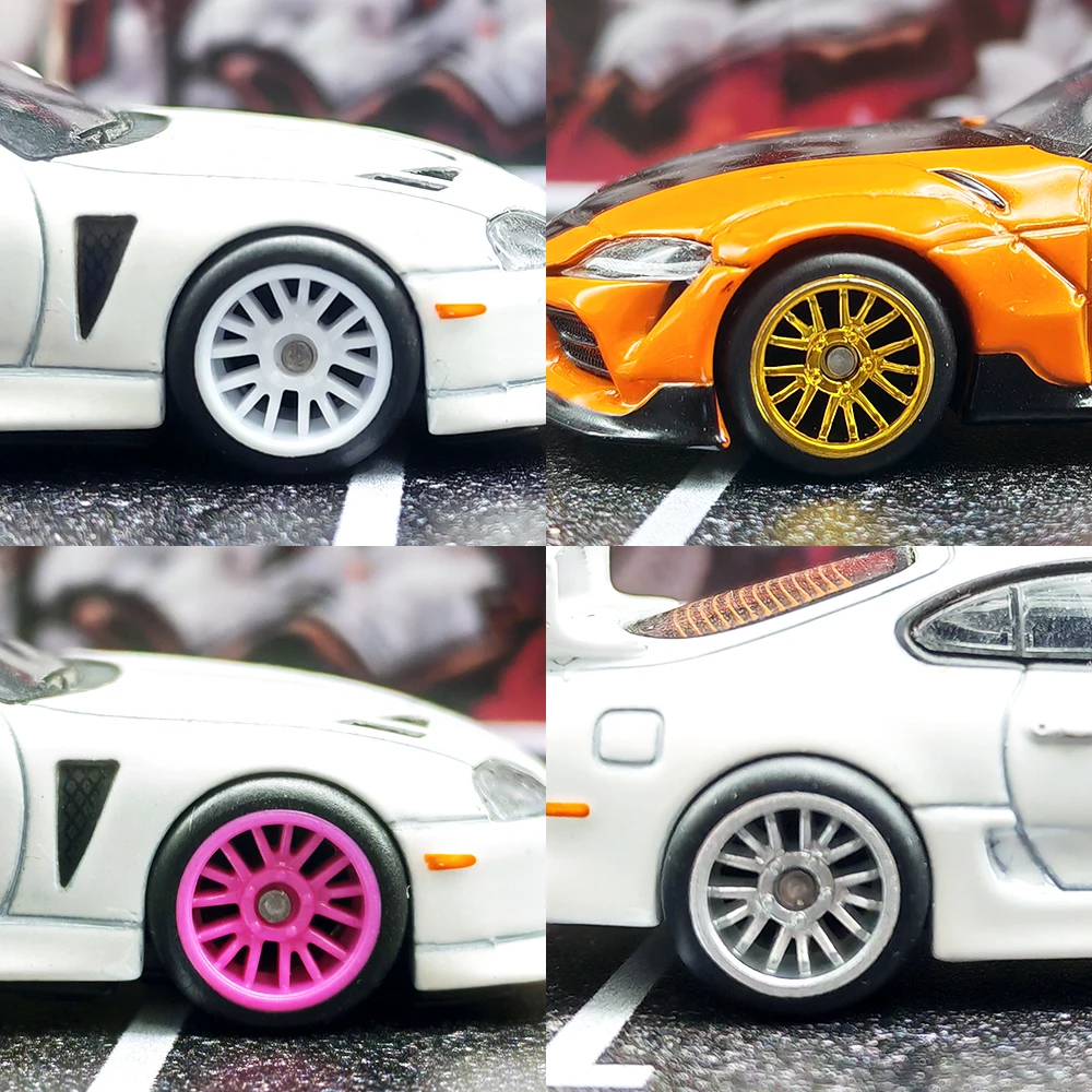 1/64 Wheels with Fixed Rubber Tires Multi Spoke for Toy Model Diecast Cars Refiting Parts for Hotwheels (5 sets for 5 Cars)