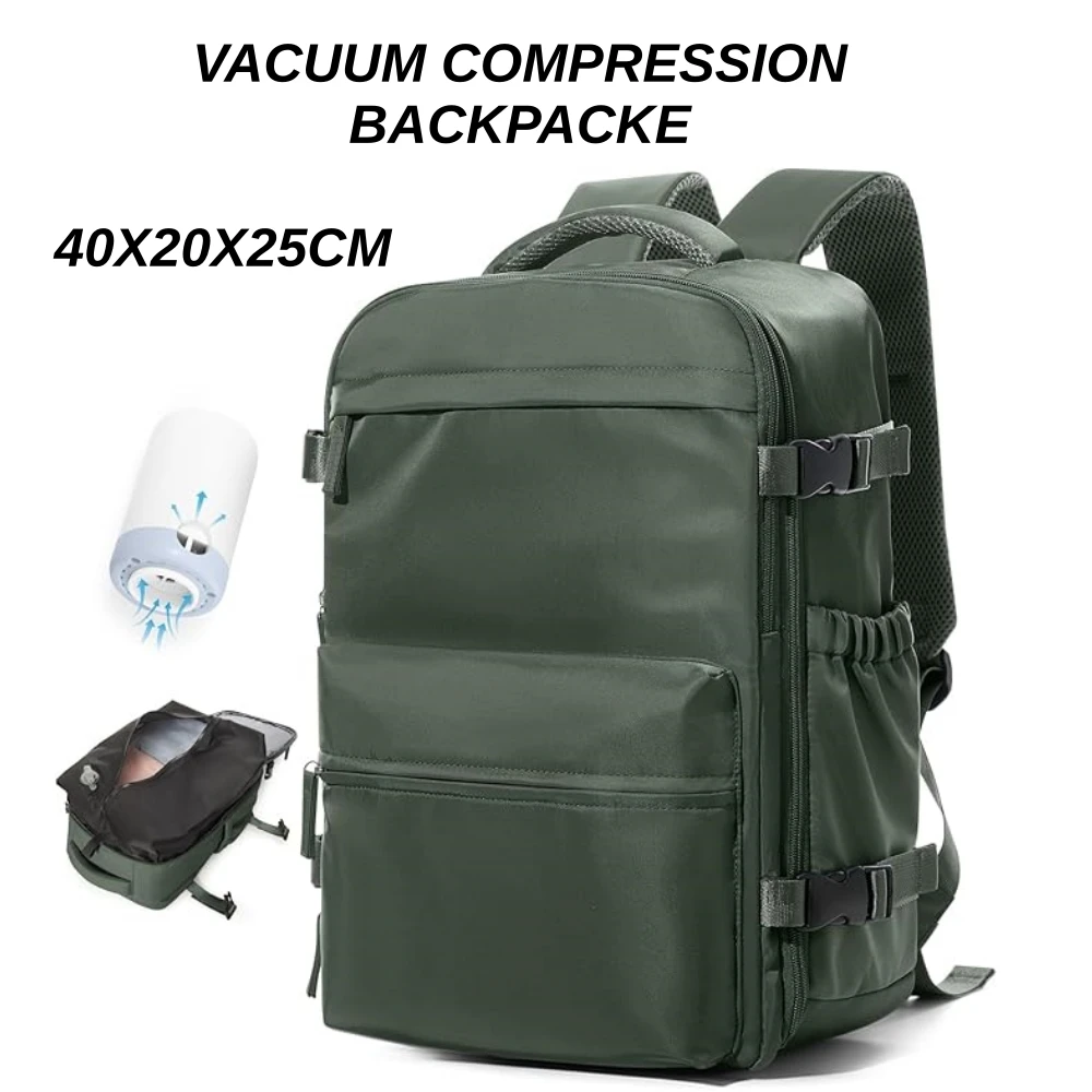 Men Women Air Vacuum Compression Travel Backpack 15.6in Laptop Backpack, Vacuum Clothing Storage Bag, Ryanair 40x20x25 Cabin Bag