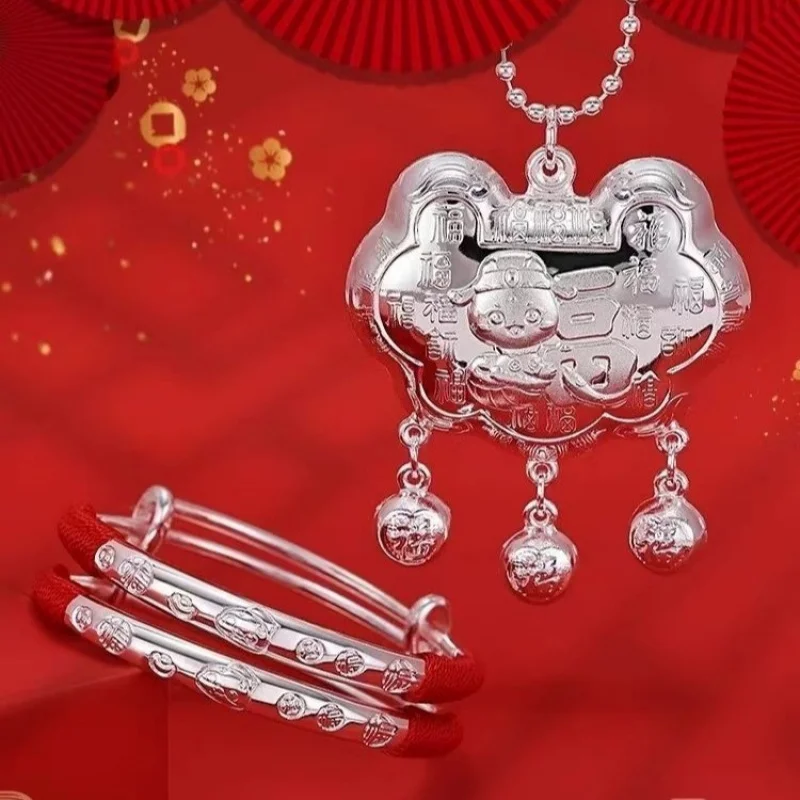 

Bracelet 9999 Silver Rabbit Longevity Lock Men And Women Set