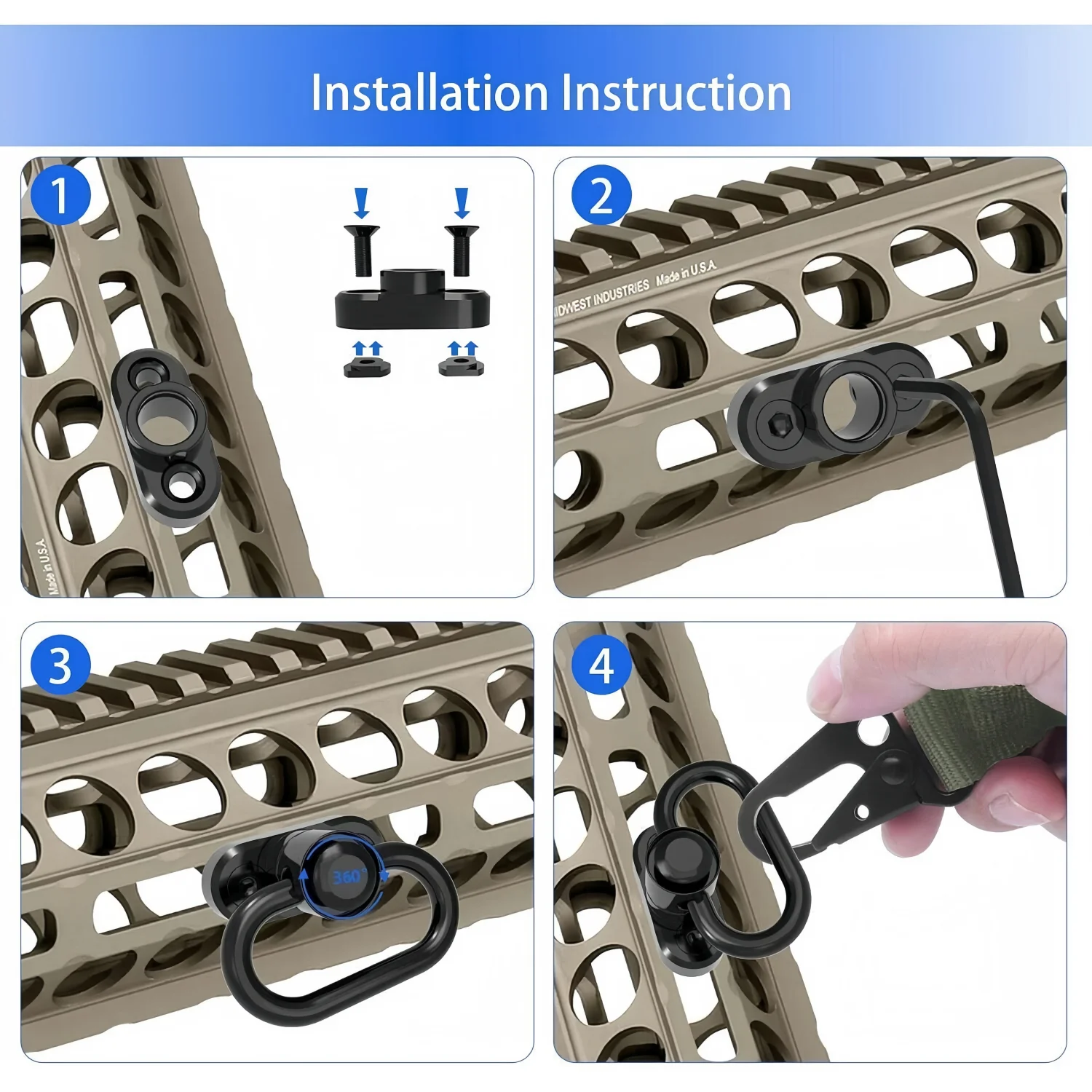 Two Points Sling with Length Adjuster Outdoor Shoulder Strap Universal Adjustable Sling with QD Mount for Sports Equipment
