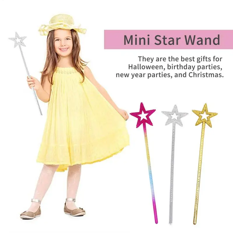 Varitas con purpurina para niños, princesa mágica, varita de estrella de cinco puntas, juguete creativo y divertido para juego de imitación, adecuado para pequeños, 1 ud.
