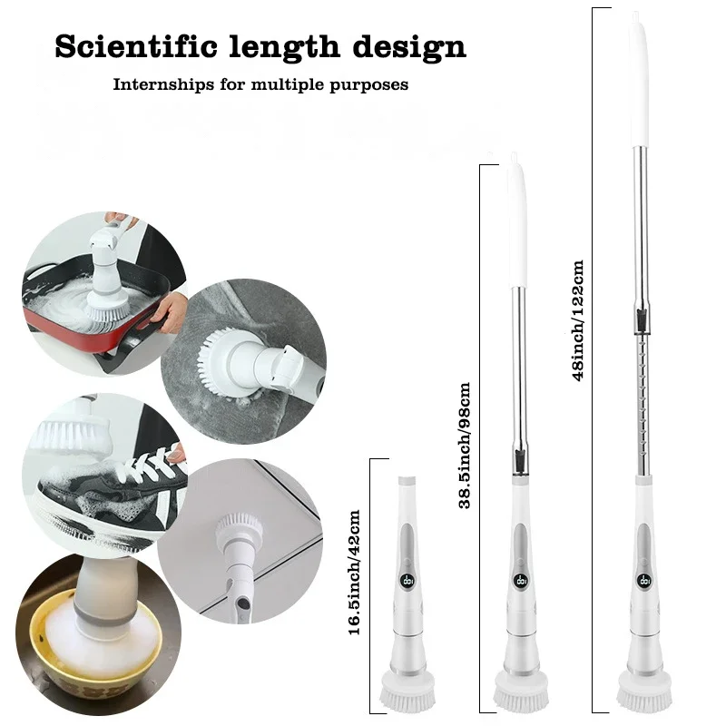 

Electric Spin Scrubber Bathroom Scrubber with 8 Replaceable Brush Heads & Retractable Handle for Bathroom Kitchen Tile Floors