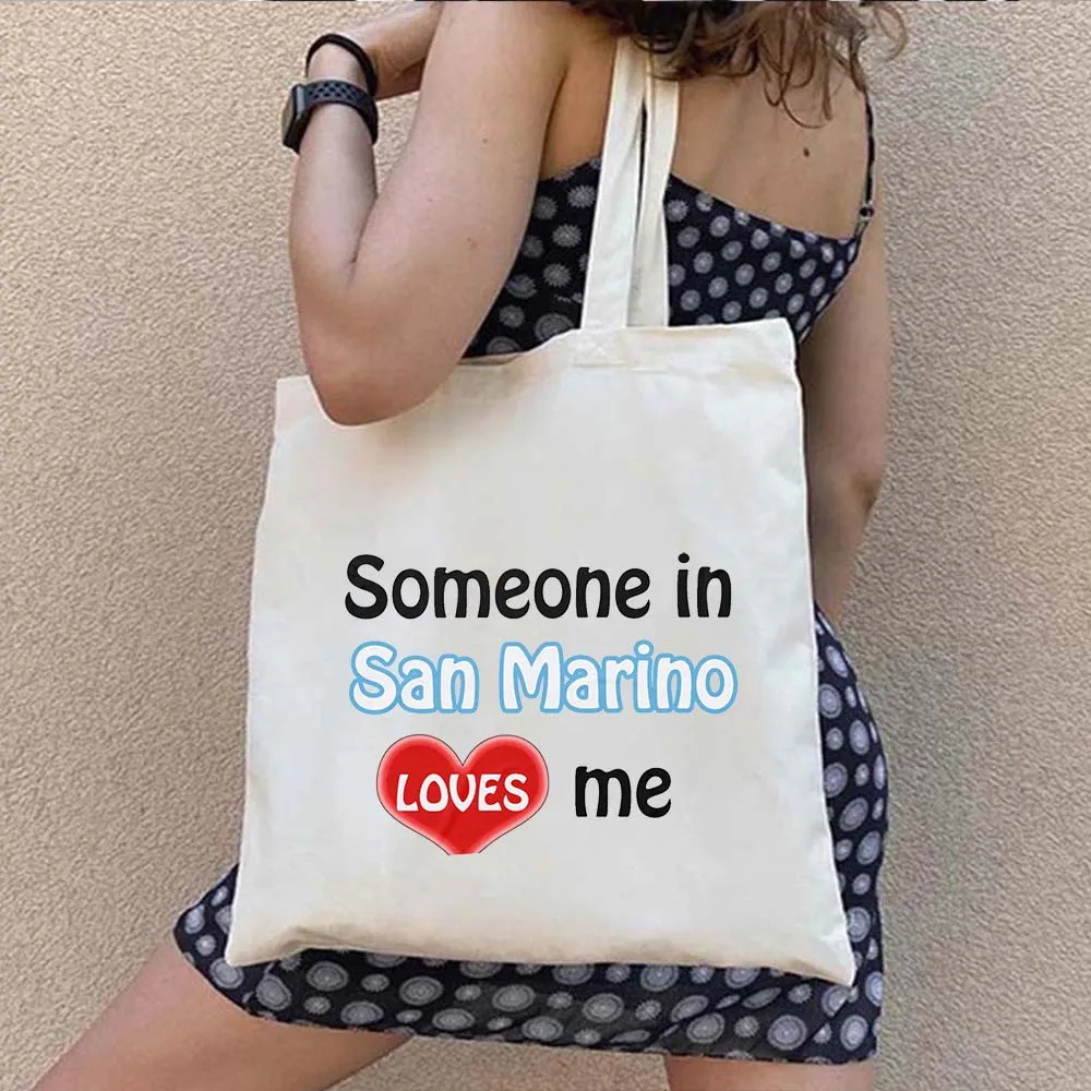 Europe San Marino Map Shield Flag Love Heart Summer Beach Travel City Shopper Harajuku Canvas Tote Bag Cotton Eco Shopping Handb