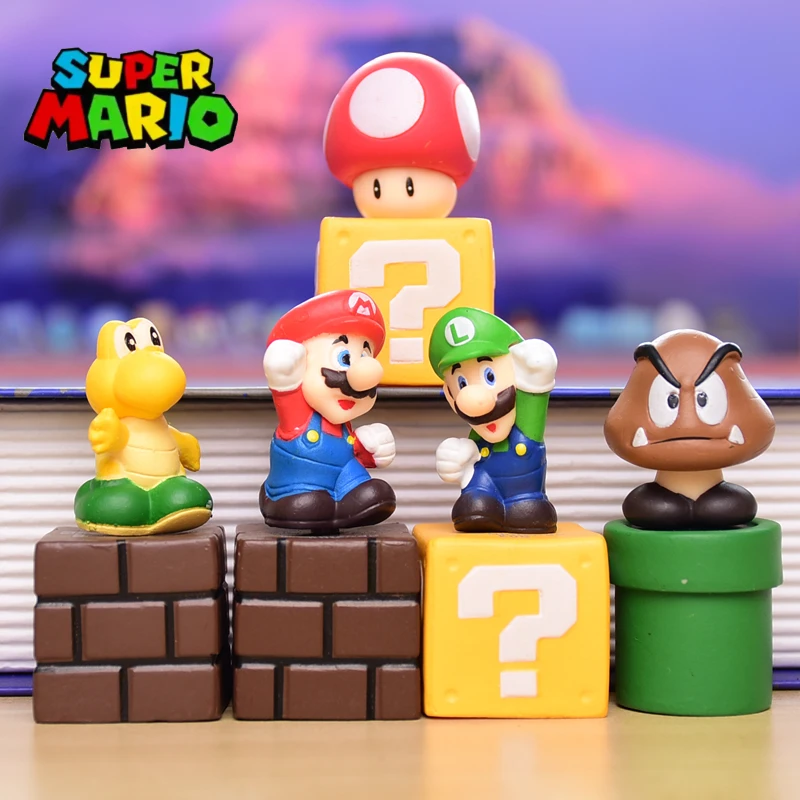 

5pcs/lot Super Mario Bros Figures Desktop Decorations Anime Figures Doll Models Kawaii Luigi Yoshi Goomba Children's Toys Gifts