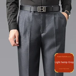 Double Pleated Mens British Pants High Waist Thicken Straight Business Black Formal Clothes For Mens Dress Trousers size 42 44