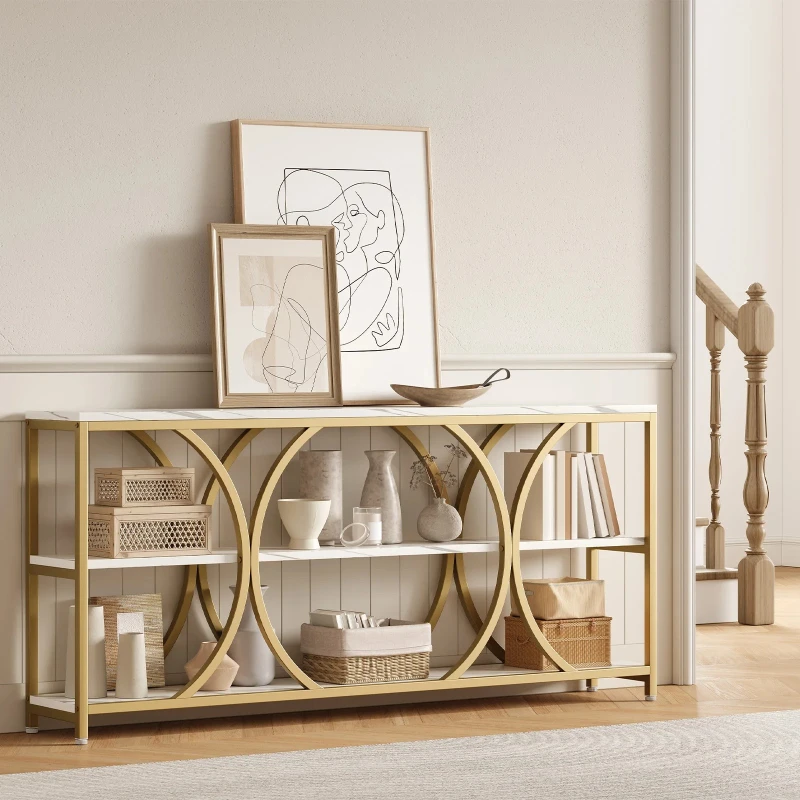 70.8 Inch Extra Long Entryway Table with 3 Tier Storage Shelves for Living Room,Hallway,Entrance,Sofa Table