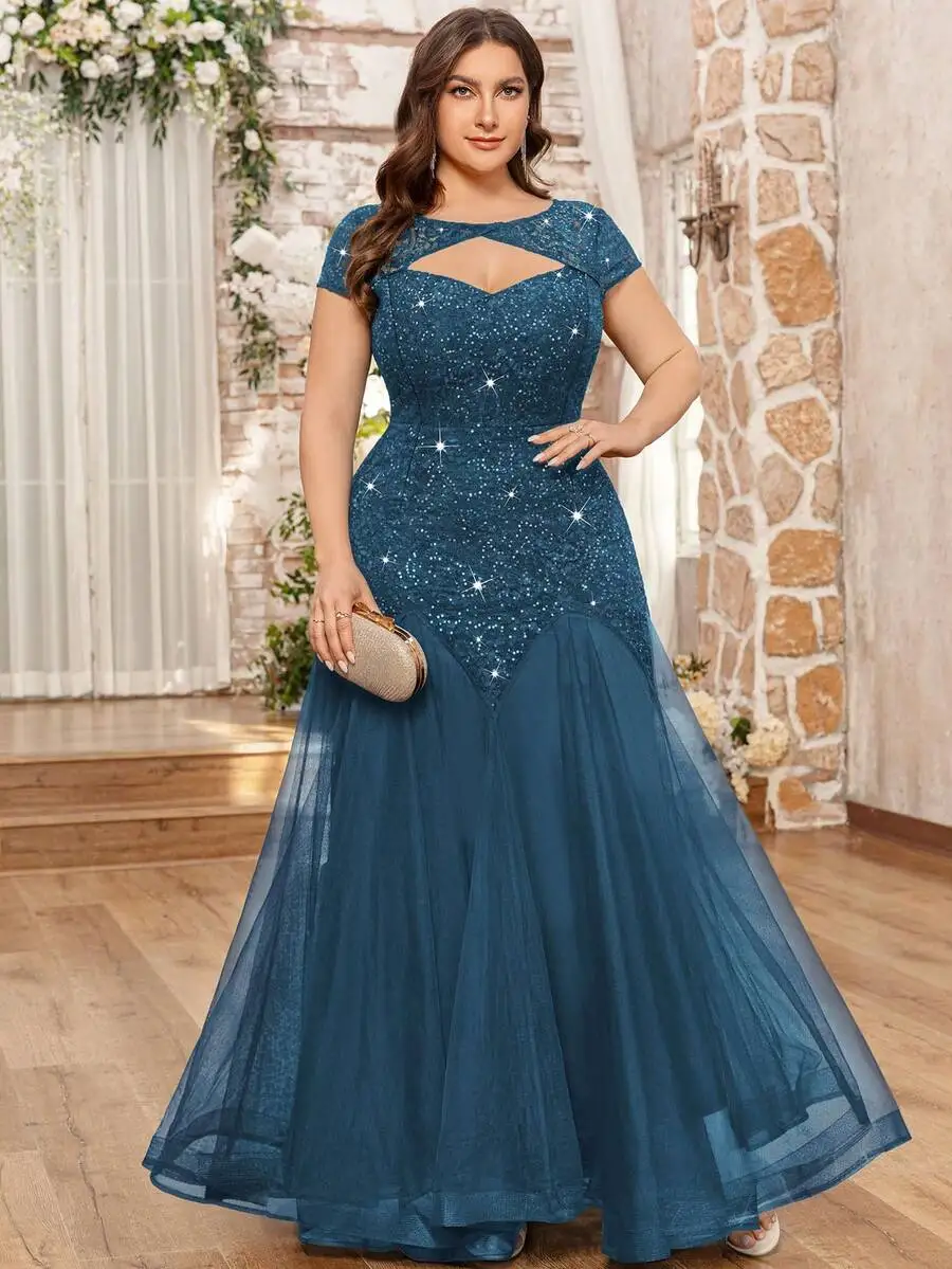 Plus Size Elegant Sweetheart Neck Sequin Floral Lace Mermaid Evening Dress For Party Wedding view 6