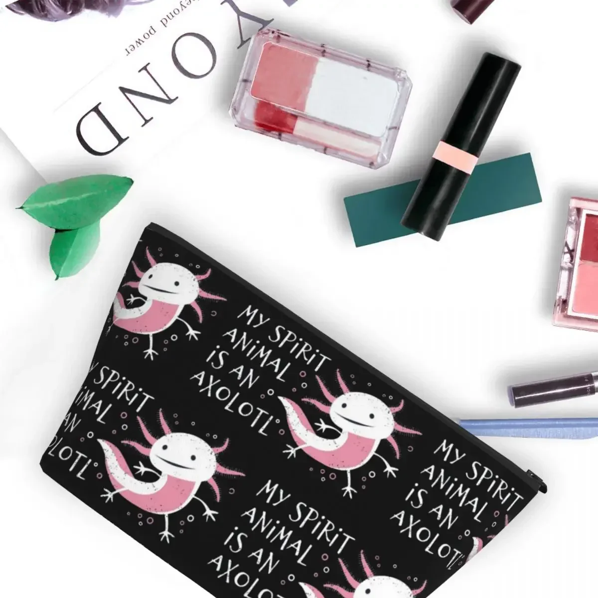 Cute Amphibian - My Spirit Animal Is An Axolotl Women Cosmetic Bag Travel Makeup Organizer Pouch Toiletry Storage Dopp Kit Case