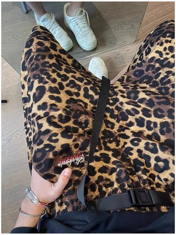 

plus Size Men's Faionable American Brand Leopard Print 5 Inch ort orts Summer Bule Elastic Waist Casual Beach Pants