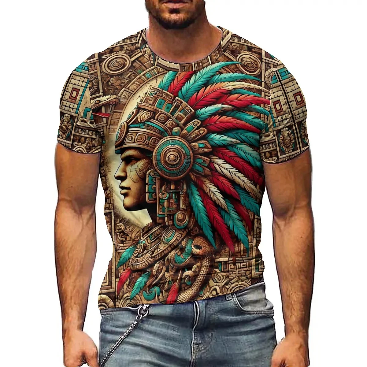 Men's Breathable Quick-Drying Rainbow Print 3D Printed Short-Sleeve T-Shirt - Student Crew Neck