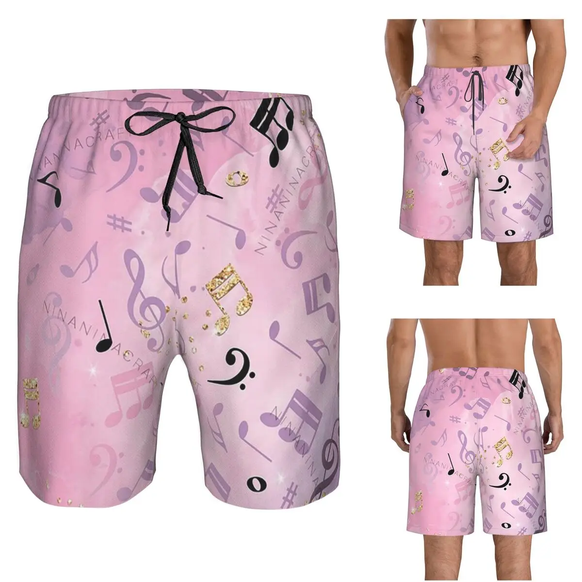 Music Notes Trunks Beach Board Shorts Casual Quick Dry Swimming Summer Men Pants