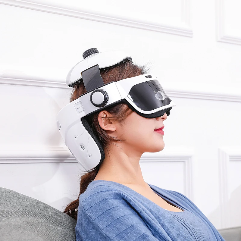 Electric Head Massager with Heat, Scalp Massage Helmet, Bluetooth Air Pressure Vibration Eye Massager Machine, ABS Material