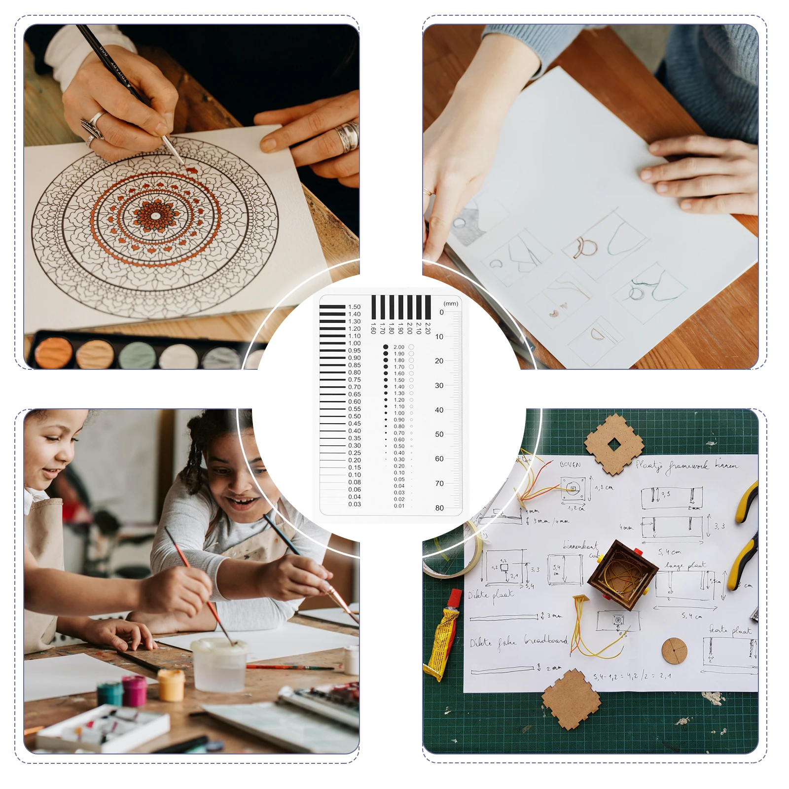 4pcs Precision Measurement Tools High Accuracy Transparent Ruler Diameter Line Width White Defect Detection Chart Gauge Profile