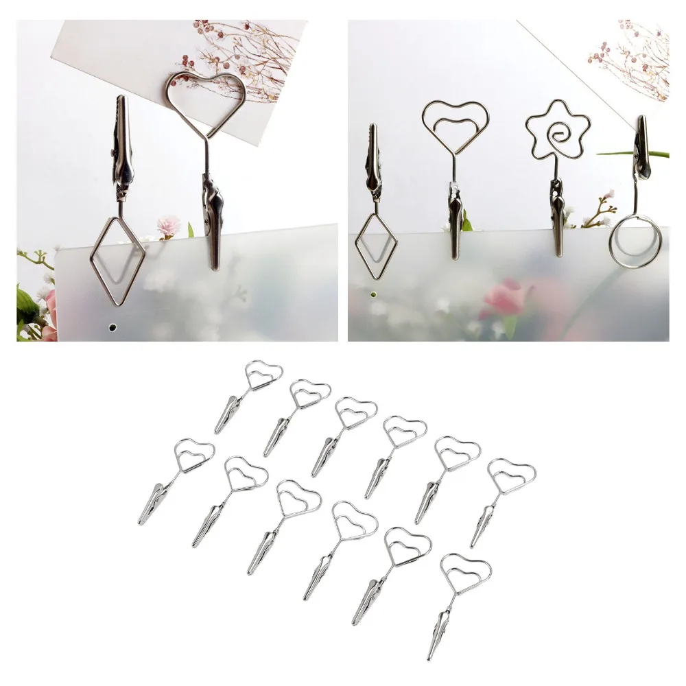12Pcs Multi Shape Double Headed Memo Clip Metal Silver Photo Clip Multifunctional Wide Application Metal Note Holder