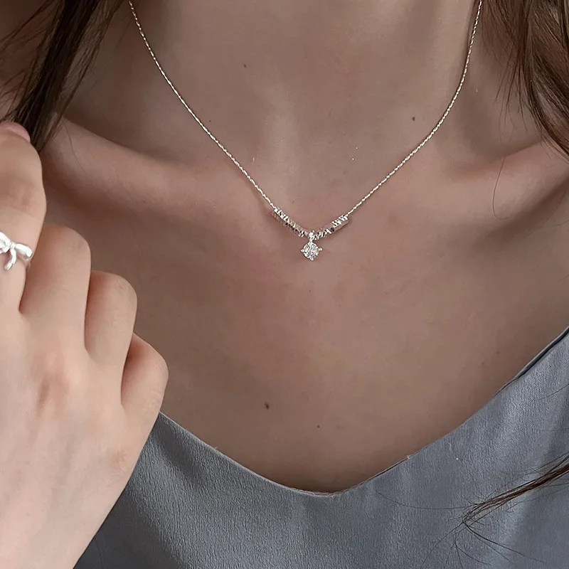 

Crushed Ice Necklace S925 Sterling Silver Zircon Collarbone Chain Exquisite Small Fresh Versatile Silver Chain Wholesale Female