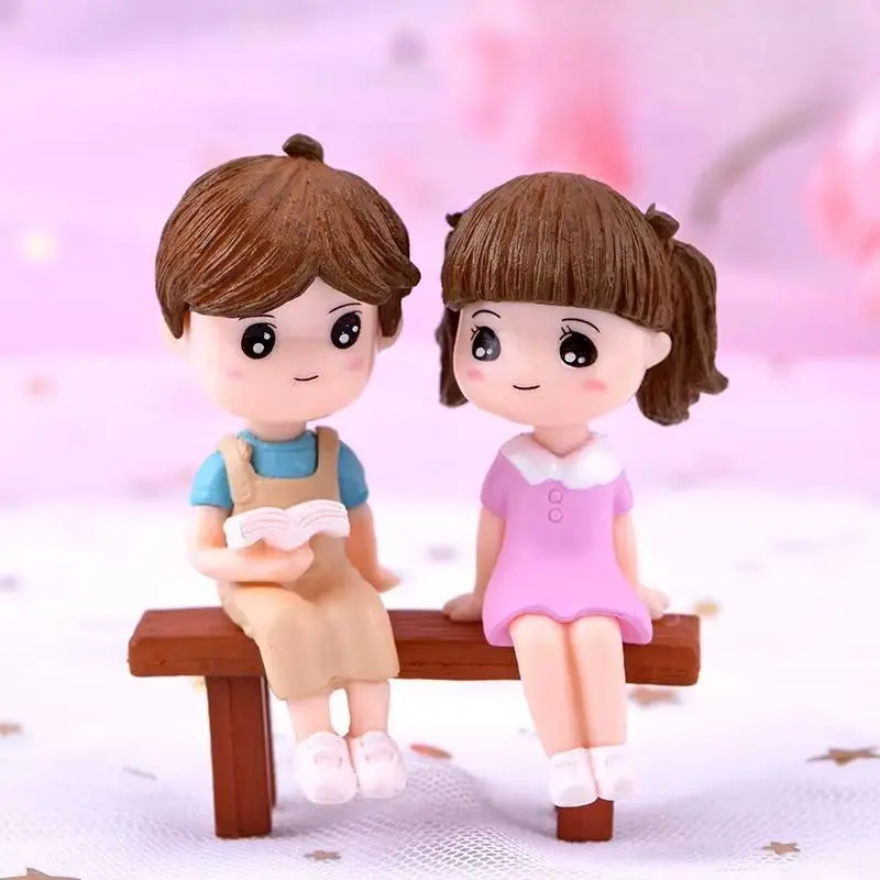 3 Pcs set Wholesale bench couple Crafts Resin Micro Landscape DIY Succulent Ornament, Reading Stool Couple Ornament