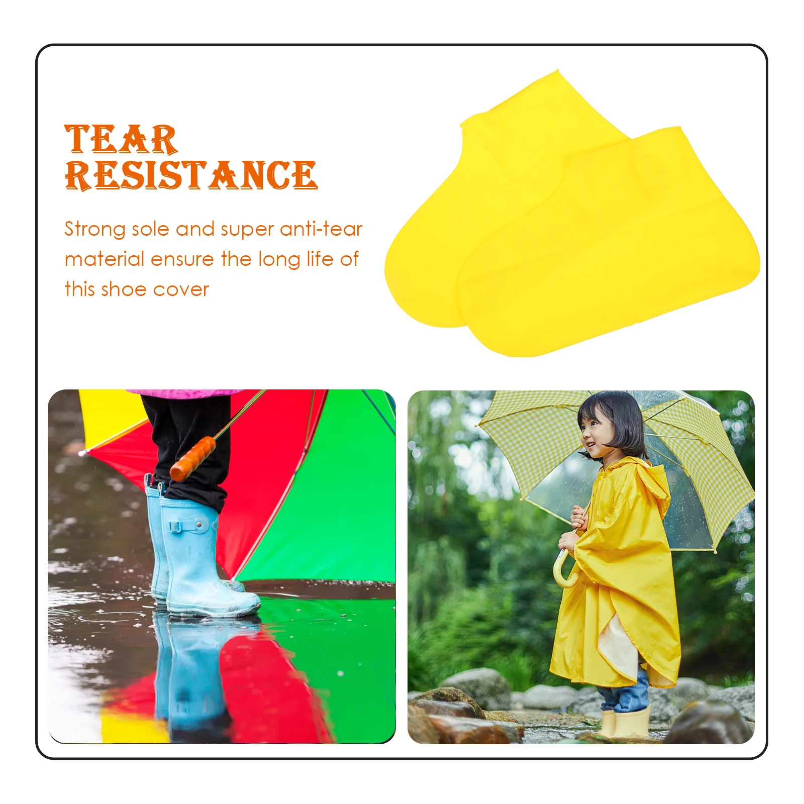 

2 Pairs Yellow Cycling Shoe Cover Waterproof Outdoor Travel Reusable Non Slip Thickened Latex Boot Protector for Sports Hiking