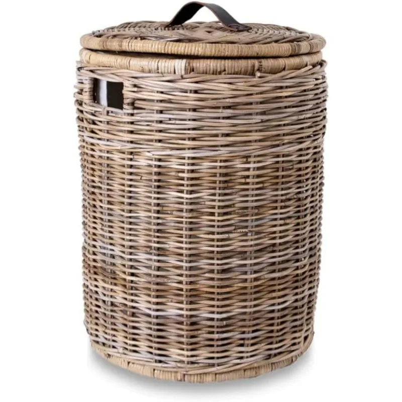 Round Kubu Wicker Laundry Hamper, Extra Large, 23 in Dia x 28 in H, Serene Grey