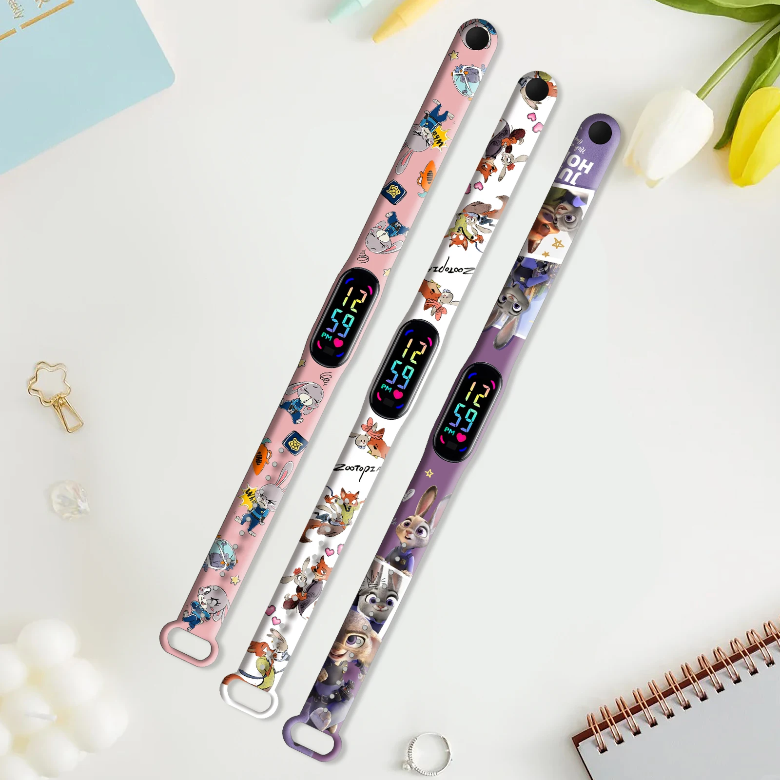 디즈니 주토피아 프린트 시계줄 샤오미 미 밴드 7 6 5 4용 손목 스트랩 교체 가능한 팔찌 미 밴드 스마트워치 액세서리