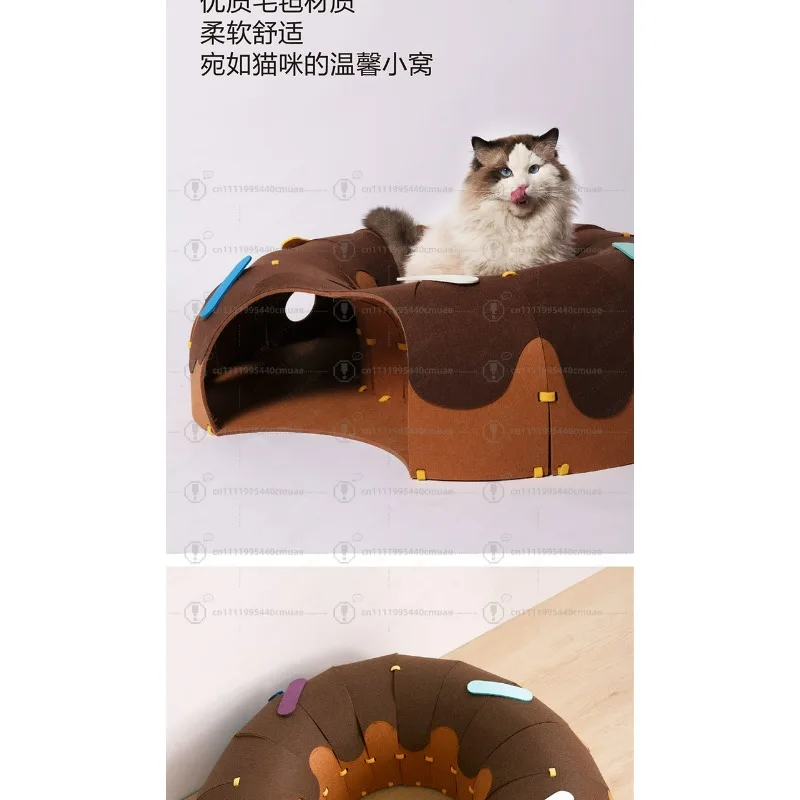Donut Felt Tunnel Cat Toy Cat Nest Parkour Anti-Fly Hair