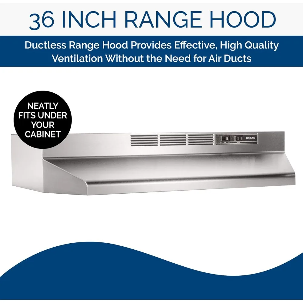 413604 Non-Ducted Ductless Range Hood Insert with Light, Exhaust Fan for Under Cabinet, 36-Inch, Stainle