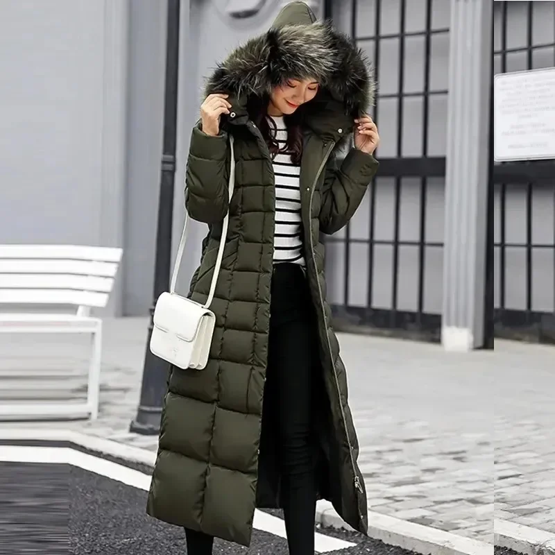 Winter Clothes Women Fur Quilted Jackets  2024 Fashion Thicke Warm Long Coat Parka Puffer Hooded Down Snow Outwear ERFW969
