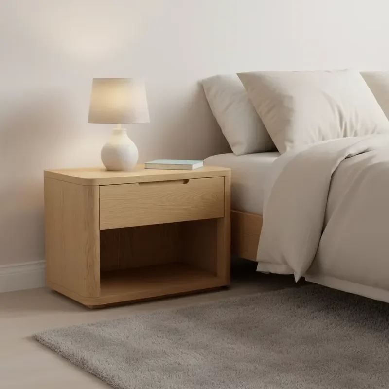 Contemporary Solid Pine Extendable Bedside Table with 2 Drawers Modern Nightstand for Apartment and Hospital Use