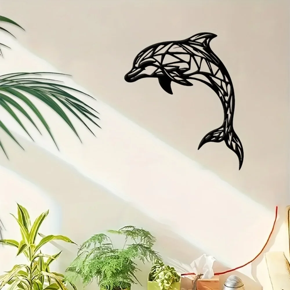Metal Dolphin Wall Art Sculpture, Jumping Dolphin Metal Wall Decor, 3D Iron Marine Animal Art for Indoor Outdoor Living Room Bed