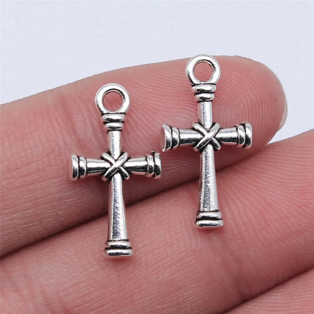 20pcs/lot 20x11mm Cross Charms For Jewelry Making Antique Silver Color 0.79x0.43inch