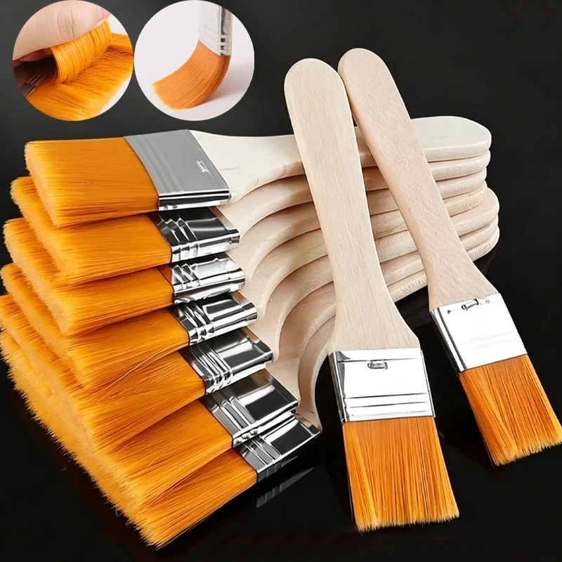 Multi Function Nylon Brushes Short Wooden Handle Art Paint Brushes Multi Szie Quality Watercolor Wall Brushes Cleaning Tools
